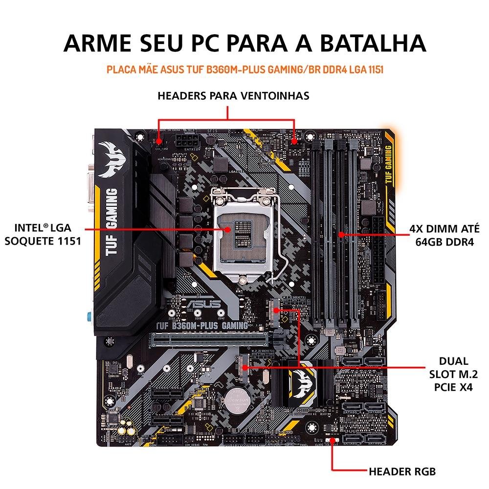 Imagem 5 de 9 do produto PC Gamer OnPress Powered By Asus i5 9600KF, RGB, GTX 1650 4GB, 16GB DDR4, SSD 480GB, Linux, Preto - ONG96KFT16516S48