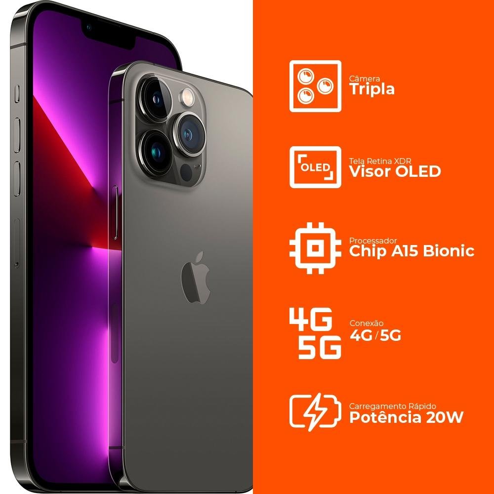 iPhone 13 Pro Max 128GB Grafite, 5G, Tela de 6.7, Câmera Tripla 12MP - MLL63BZ/A