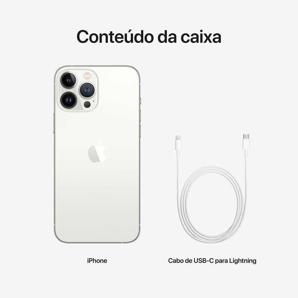 iPhone 13 Pro Max 128GB Prateado, 5G, Tela de 6.7, Câmera Tripla 12MP - MLL73BZ/A iPhone 13 Pro Max 128GB Prateado, 5G, Tela de 6.7, Câmera Tripla 12MP - MLL73BZ/A
