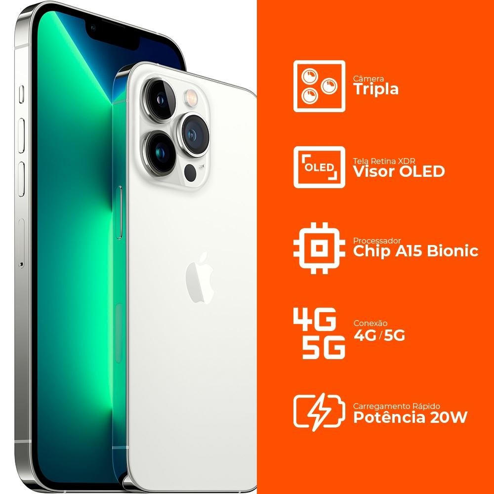 iPhone 13 Pro Max 512GB Prateado, 5G, Tela de 6.7, Câmera Tripla 12MP - MLLG3BZ/A iPhone 13 Pro Max 512GB Prateado, 5G, Tela de 6.7, Câmera Tripla 12MP - MLLG3BZ/A