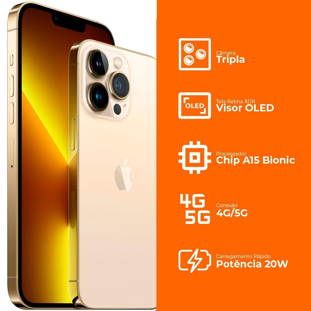 iPhone 13 Pro Apple 128GB Dourado, 5G, Tela 6.1", Câmera Tripla 12MP - MLVC3BZ/A iPhone 13 Pro Apple 128GB Dourado, 5G, Tela 6.1", Câmera Tripla 12MP - MLVC3BZ/A