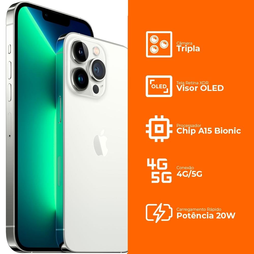 Iphone 13 Pro Max 512GB Prateado, 5G, Tela 6.1, Câmera Tripla 12MP + Selfie 12MP - MLLG3BZ/A Iphone 13 Pro Max 512GB Prateado, 5G, Tela 6.1, Câmera Tripla 12MP + Selfie 12MP - MLLG3BZ/A