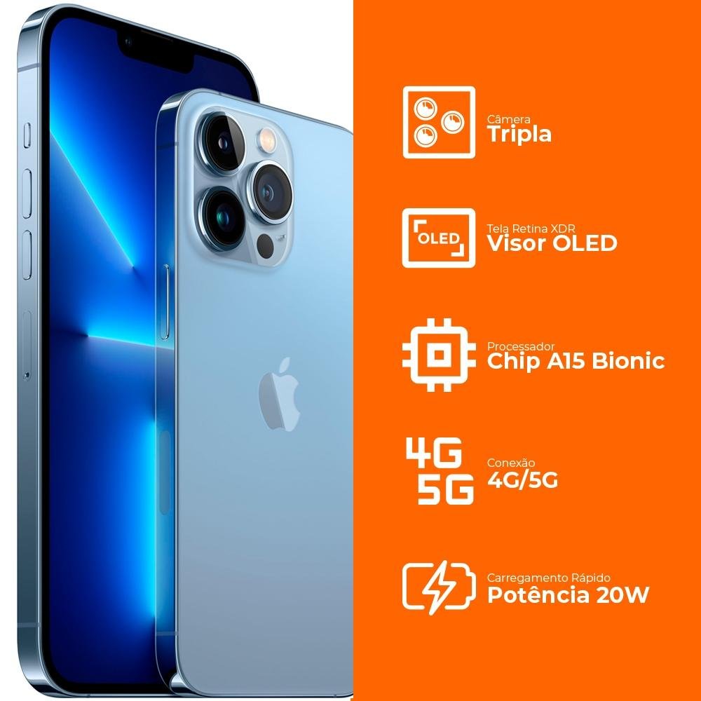 iPhone 13 Pro 1TB Azul Sierra, 5G, Tela de 6.1, Câmera Tripla 12MP - MLW03BZ/A iPhone 13 Pro 1TB Azul Sierra, 5G, Tela de 6.1, Câmera Tripla 12MP - MLW03BZ/A