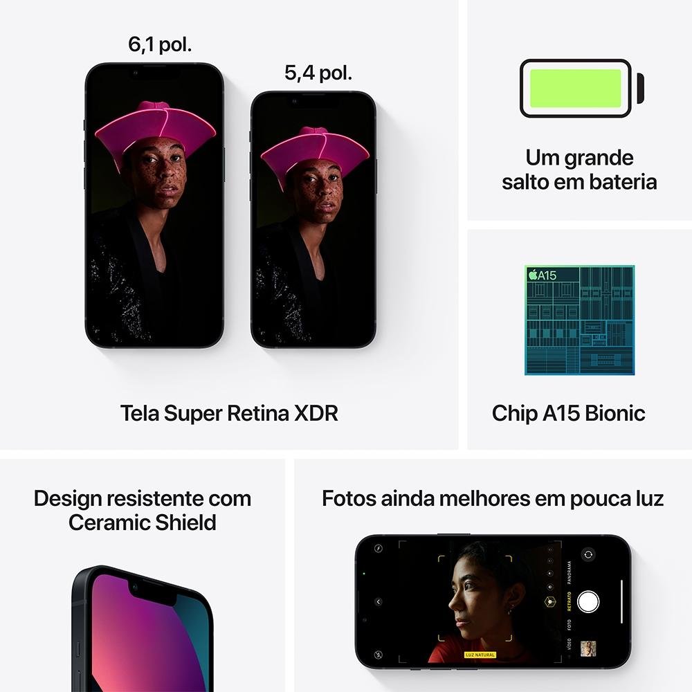 Imagem 8 de 10 do produto iPhone 13 512GB Meia Noite, 5G, Tela de 6.1, Câmera Dupla 12MP - MLQC3BZ/A