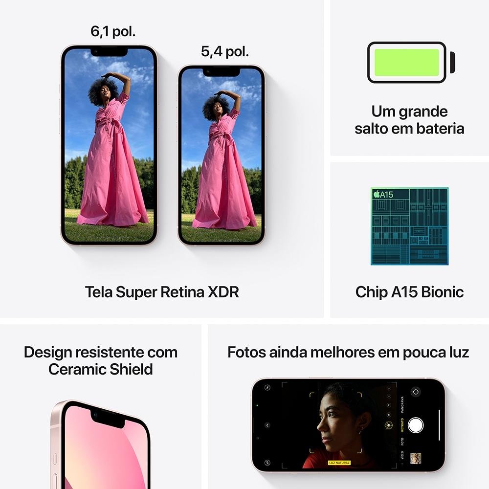 Imagem 9 de 10 do produto iPhone 13 512GB Rosa, 5G, Tela de 6.1, Câmera Dupla 12MP - MLQE3BZ/A