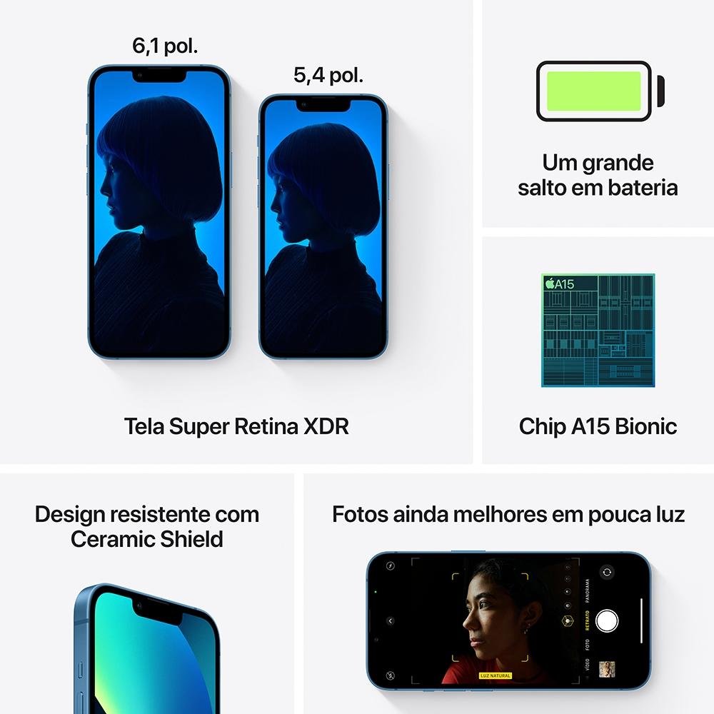 Imagem 9 de 10 do produto iPhone 13 Mini 256GB Azul, 5G, Tela de 5.4, Câmera Dupla 12MP - MLK93BZ/A