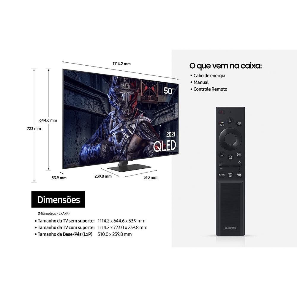 Imagem 12 de 15 do produto Smart TV Samsung 50 Polegadas 4K QLED, HDMI, USB, Modo Game, Processador IA, Pontos Quânticos, Alexa Google Assistente - QN50Q80AAGXZD