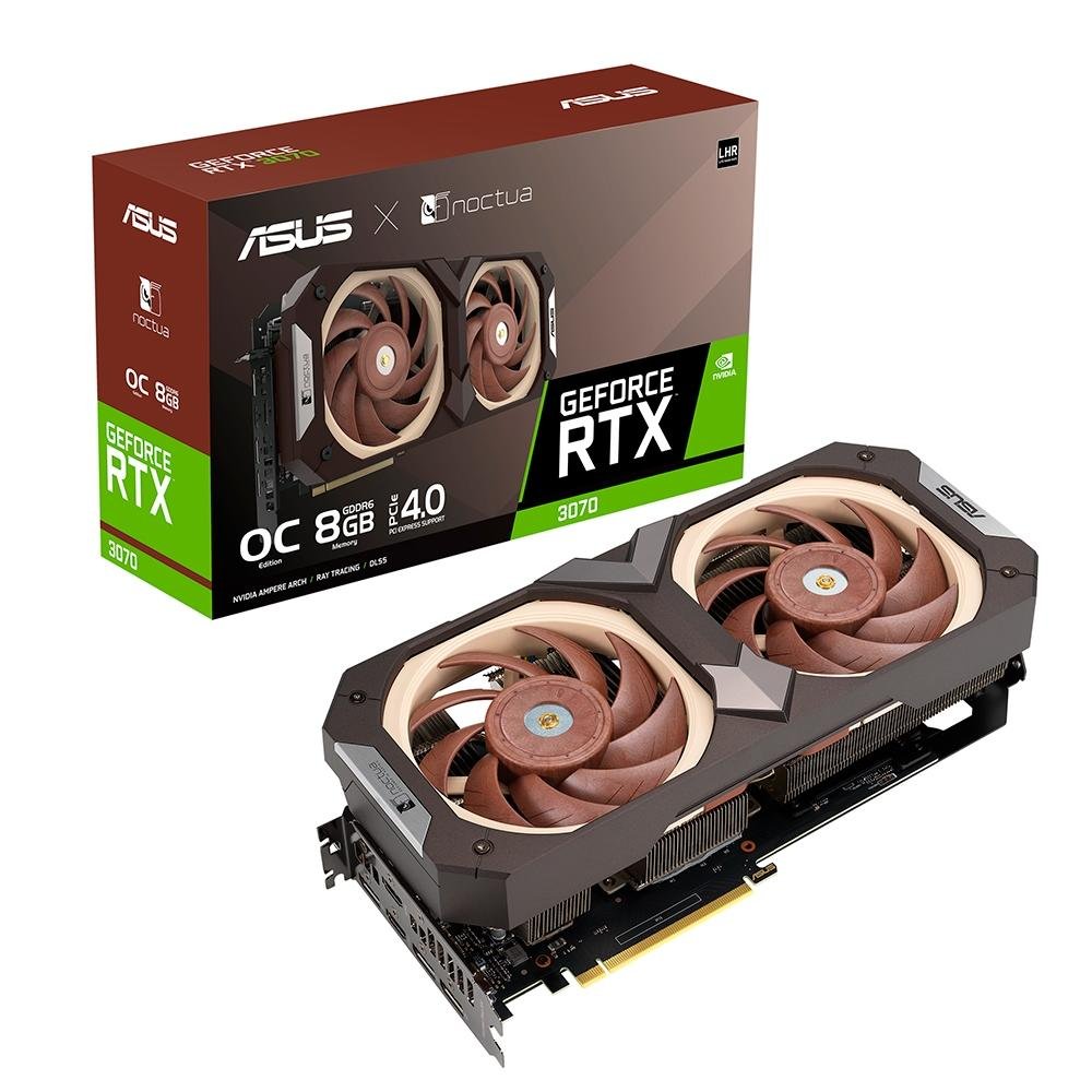 Placa de Vídeo Asus NVIDIA GeForce RTX 3070 OC 8G Noctua, 8GB GDDR6, LHR, DLSS, Ray Tracing - 90YV0FQQ-M0NA00