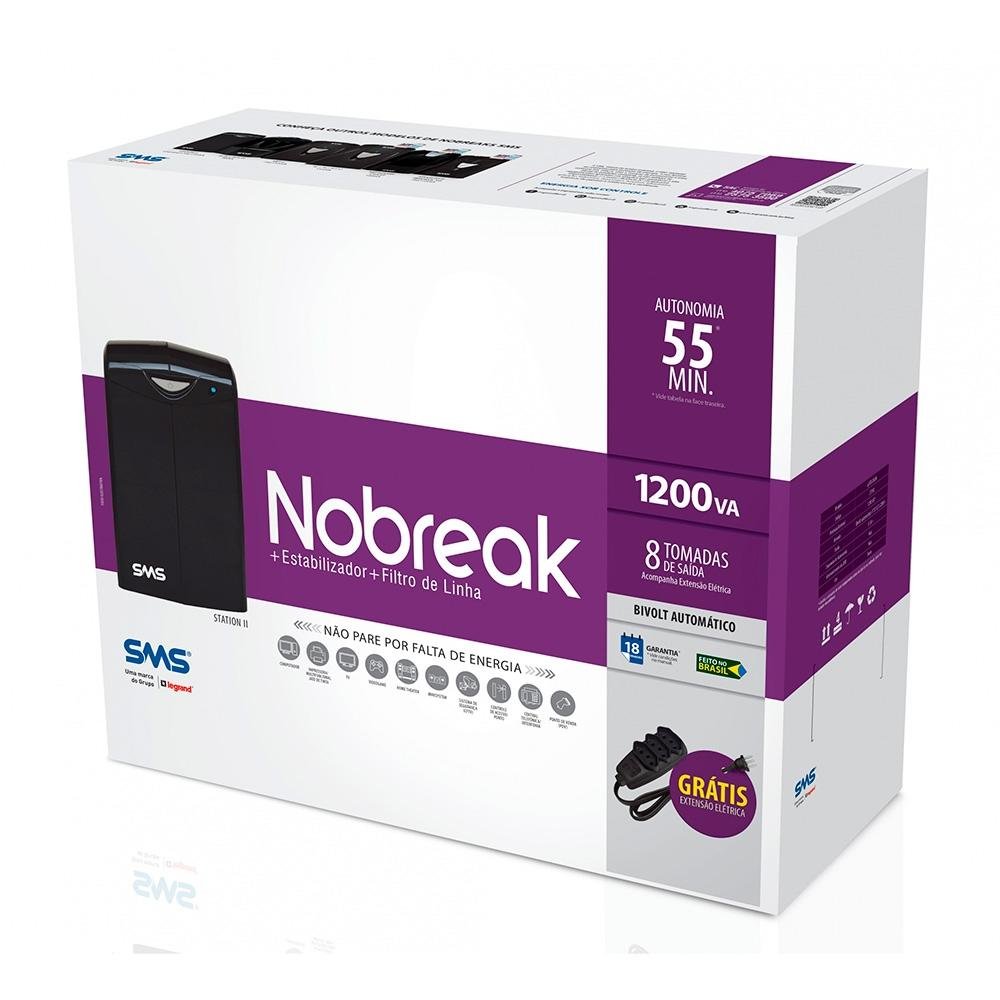 Imagem 5 de 5 do produto Nobreak SMS 1200va Bivolt Station II + Extensão Elétrica  - 27392