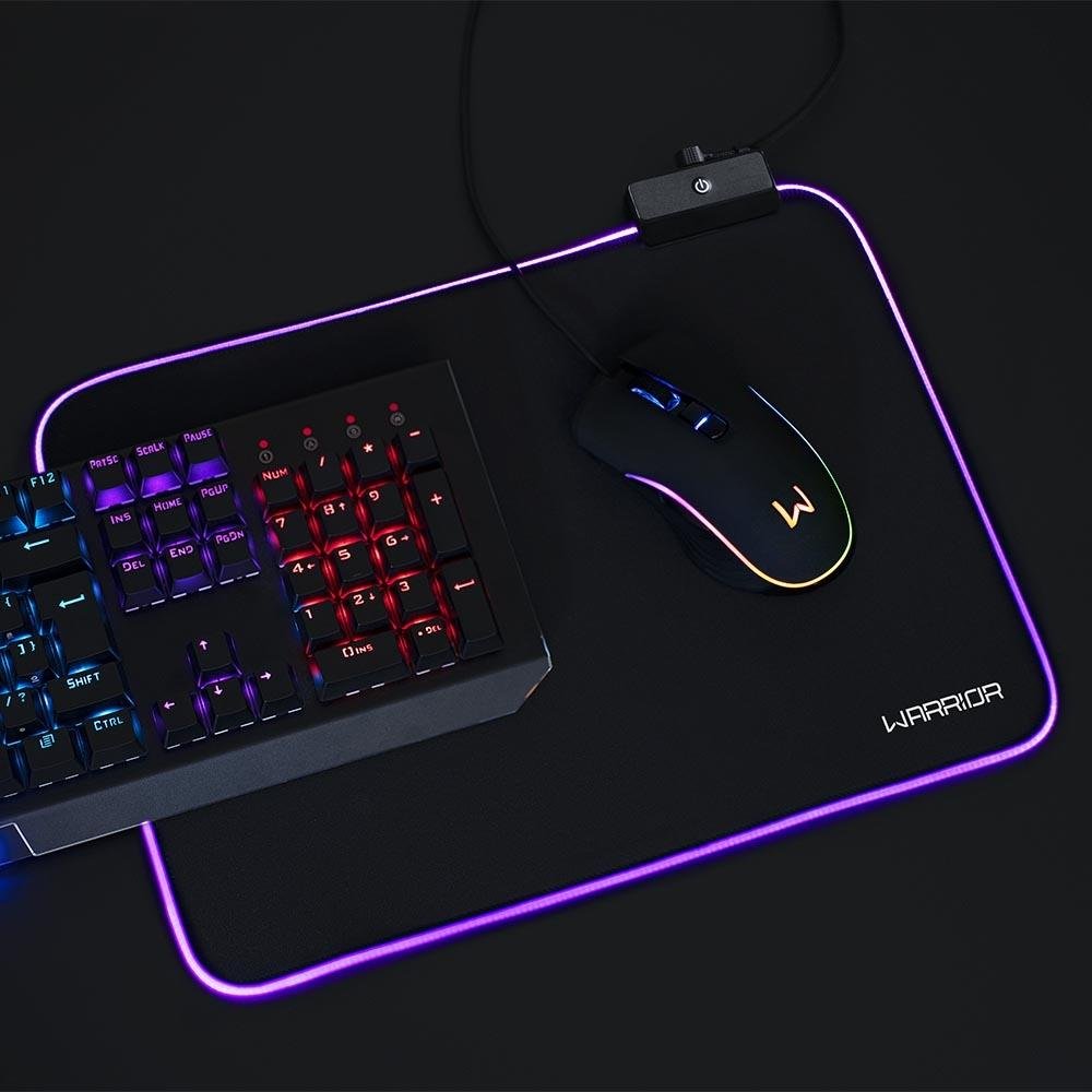 Imagem 6 de 6 do produto Mousepad Gamer Warrior Cronos, RGB, 360x260mm, USB, Flexivel, Base Emborrachada, Preto - AC333