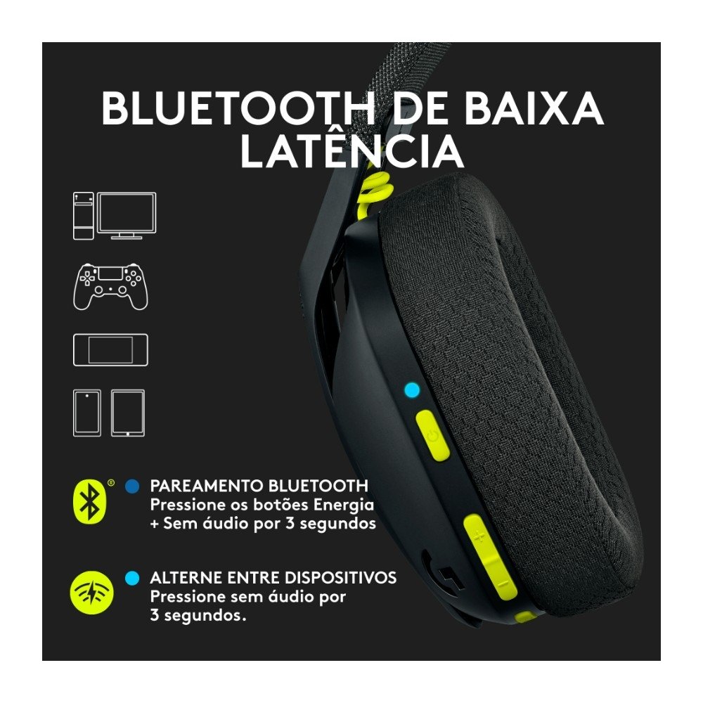 Imagem 3 de 9 do produto Headset Gamer Sem Fio Logitech G435, Lightspeed e Bluetooth, Dolby Atmos, USB, PC, PS4, PS5, Mobile, Drivers 40mm, Preto - 981-001049