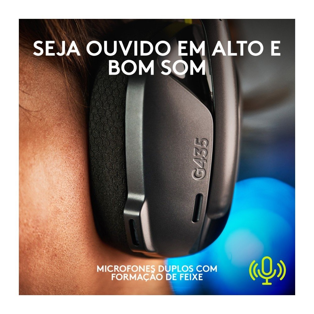 Imagem 5 de 9 do produto Headset Gamer Sem Fio Logitech G435, Lightspeed e Bluetooth, Dolby Atmos, USB, PC, PS4, PS5, Mobile, Drivers 40mm, Preto - 981-001049