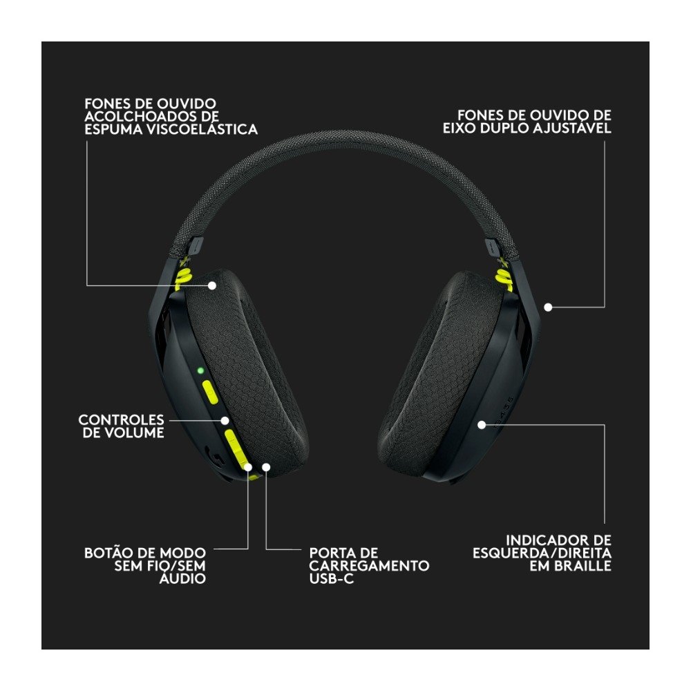Imagem 8 de 9 do produto Headset Gamer Sem Fio Logitech G435, Lightspeed e Bluetooth, Dolby Atmos, USB, PC, PS4, PS5, Mobile, Drivers 40mm, Preto - 981-001049