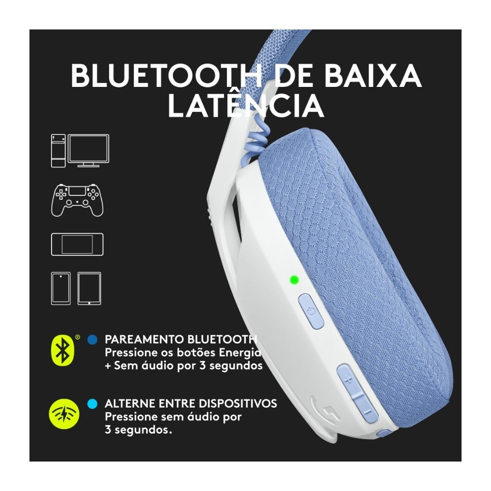 Headset Gamer Sem Fio Logitech G435, Lightspeed e Bluetooth, Dolby Atmos, USB, PC, PS4, PS5, Mobile, Drivers 40mm, Branco - 981-001073 Headset Gamer Sem Fio Logitech G435, Lightspeed e Bluetooth, Dolby Atmos, USB, PC, PS4, PS5, Mobile, Drivers 40mm, Branco - 981-001073