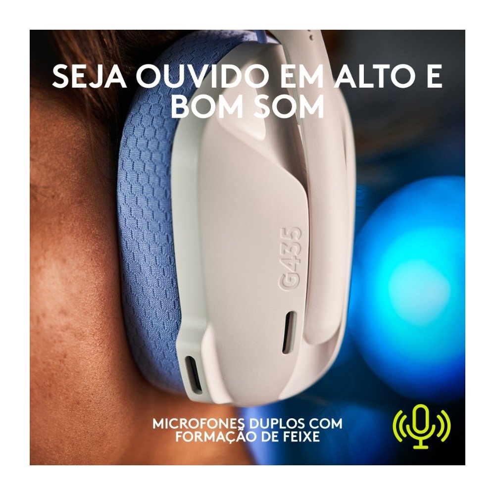 Headset Gamer Sem Fio Logitech G435, Lightspeed e Bluetooth, Dolby Atmos, USB, PC, PS4, PS5, Mobile, Drivers 40mm, Branco - 981-001073 Headset Gamer Sem Fio Logitech G435, Lightspeed e Bluetooth, Dolby Atmos, USB, PC, PS4, PS5, Mobile, Drivers 40mm, Branco - 981-001073