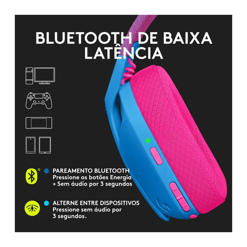 Headset Gamer Sem Fio Logitech G435, Lightspeed e Bluetooth, Dolby Atmos, USB, PC, PS4, PS5, Mobile, Drivers 40mm, Azul - 981-001061