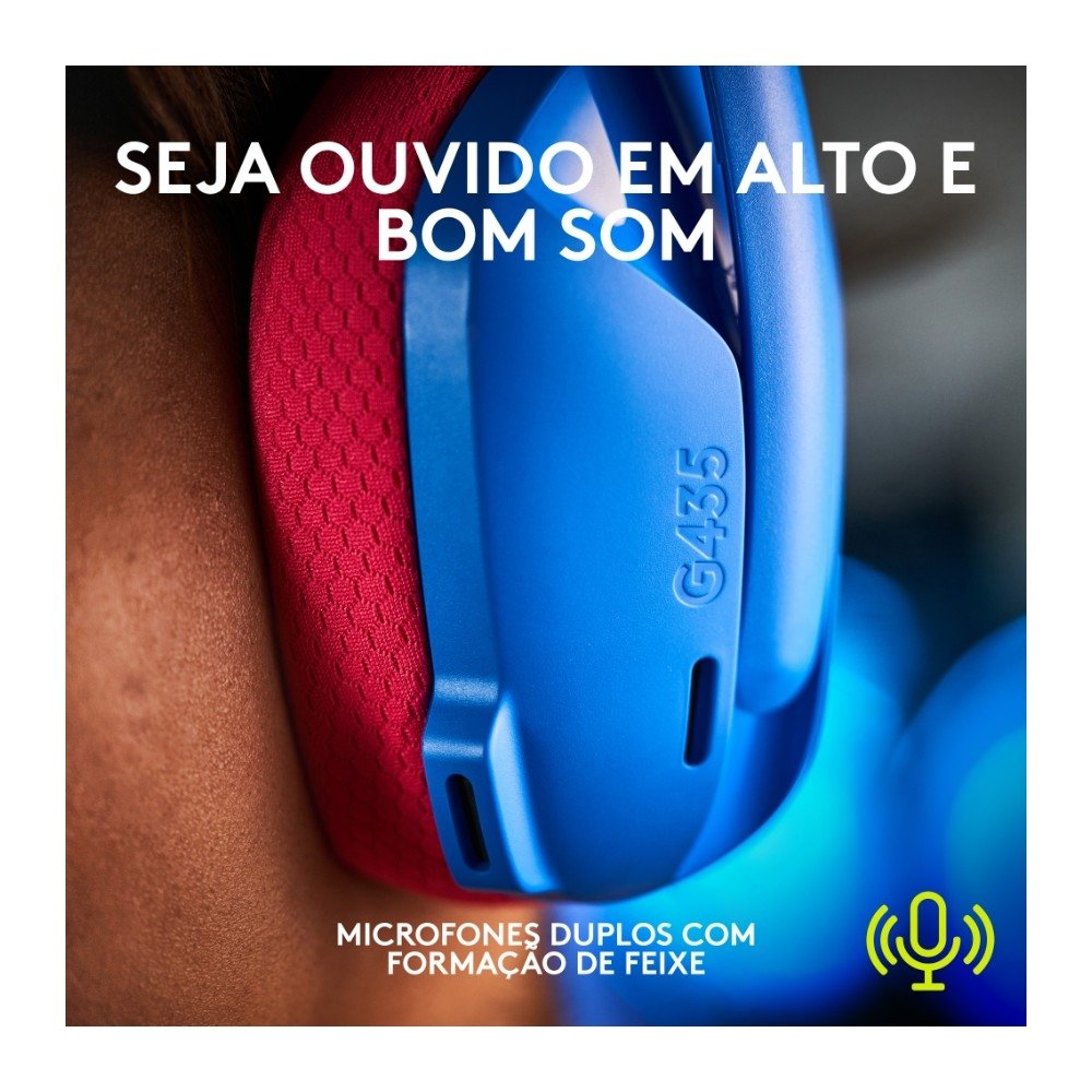 Headset Gamer Sem Fio Logitech G435, Lightspeed e Bluetooth, Dolby Atmos, USB, PC, PS4, PS5, Mobile, Drivers 40mm, Azul - 981-001061