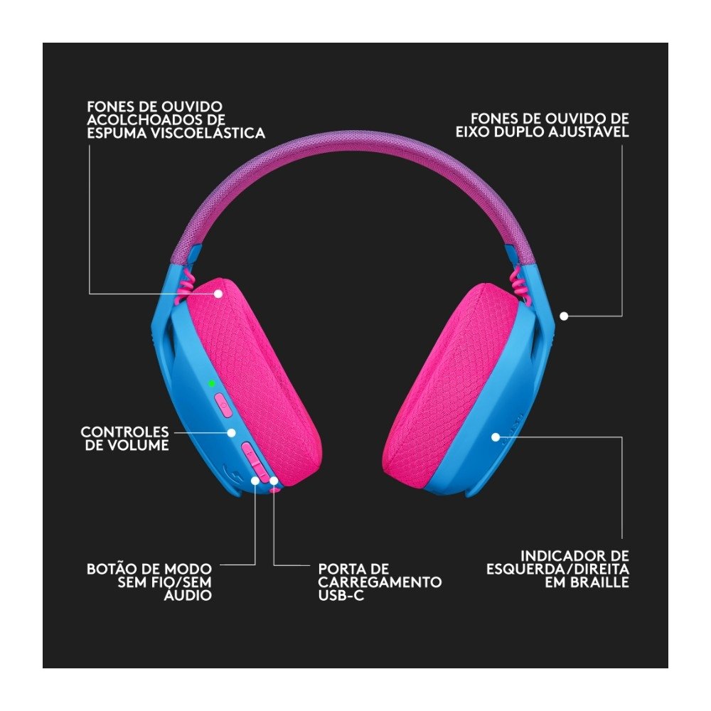 Imagem 8 de 9 do produto Headset Gamer Sem Fio Logitech G435, Lightspeed e Bluetooth, Dolby Atmos, USB, PC, PS4, PS5, Mobile, Drivers 40mm, Azul - 981-001061
