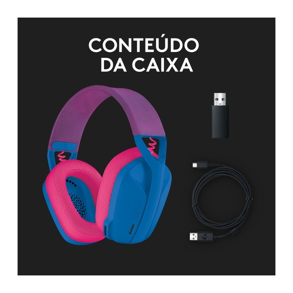 Imagem 9 de 9 do produto Headset Gamer Sem Fio Logitech G435, Lightspeed e Bluetooth, Dolby Atmos, USB, PC, PS4, PS5, Mobile, Drivers 40mm, Azul - 981-001061