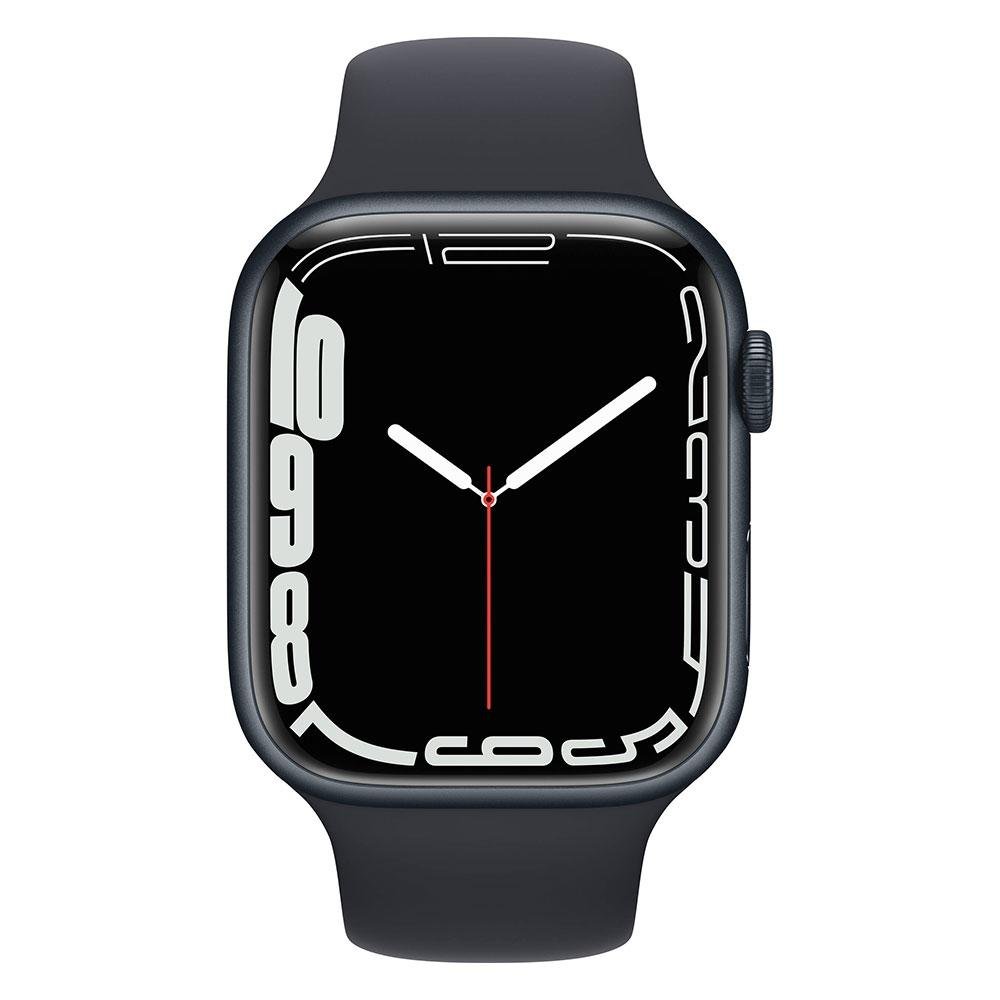 Imagem 2 de 8 do produto Apple Watch Series 7, 45MM, GPS, Caixa de Alumínio e Pulseira Esportiva Preto Meia Noite - MKN53LL/A