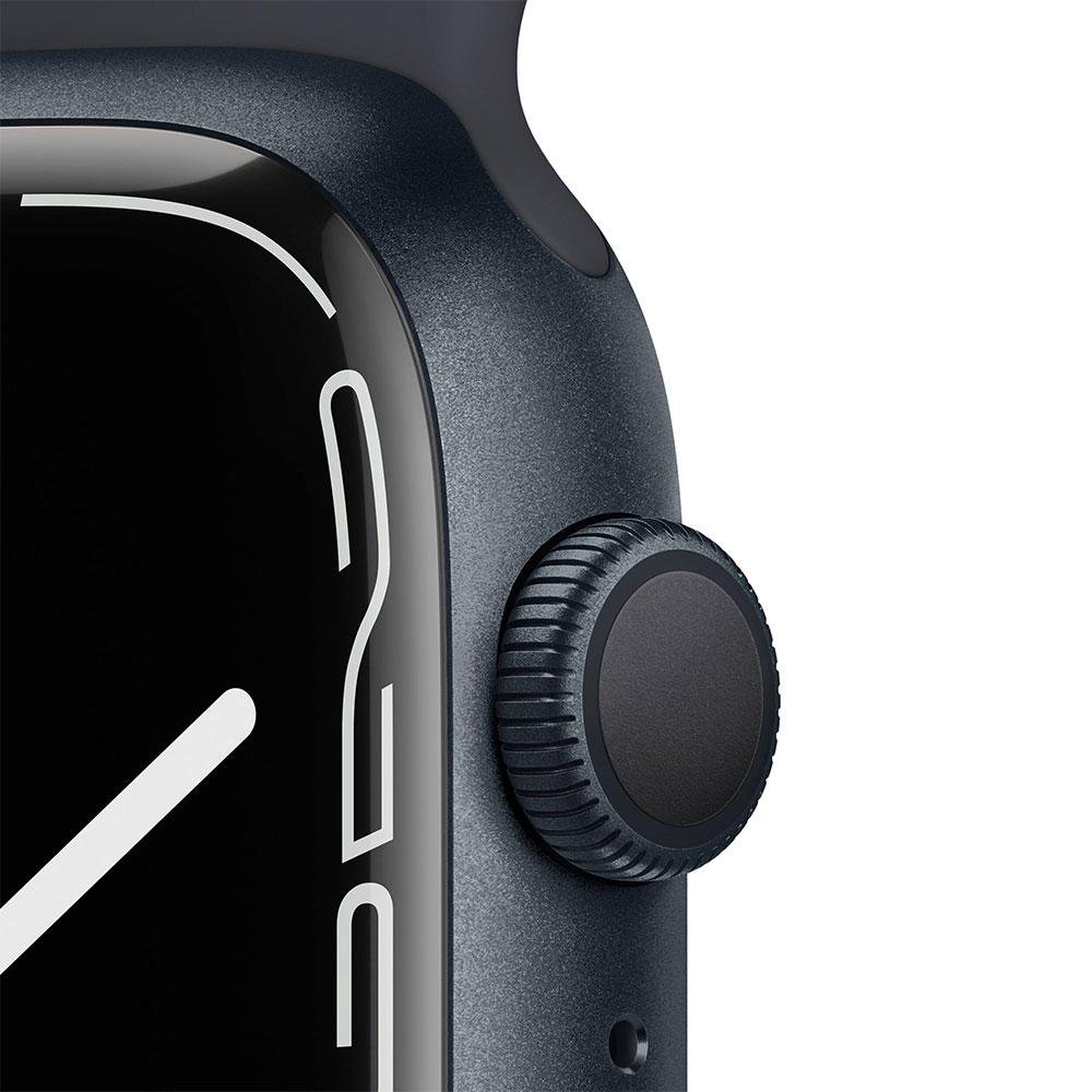 Imagem 3 de 8 do produto Apple Watch Series 7, 45MM, GPS, Caixa de Alumínio e Pulseira Esportiva Preto Meia Noite - MKN53LL/A