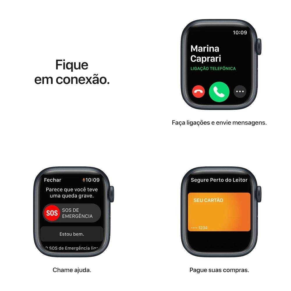 Imagem 5 de 8 do produto Apple Watch Series 7, 45MM, GPS, Caixa de Alumínio e Pulseira Esportiva Preto Meia Noite - MKN53LL/A