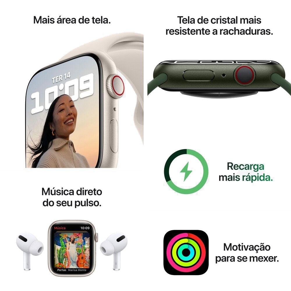 Imagem 4 de 8 do produto Apple Watch Series 7, 45MM, GPS, Caixa de Alumínio e Pulseira Esportiva Preto Meia Noite - MKN53LL/A