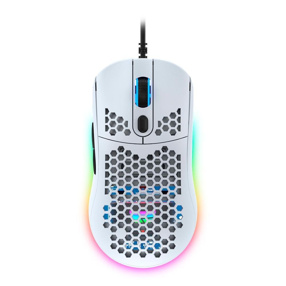 Mouse Gamer Force One Gripen, 12000DPI, 7 Botões, Ambidestro, RGB, Branco - FR.MO.GP.01