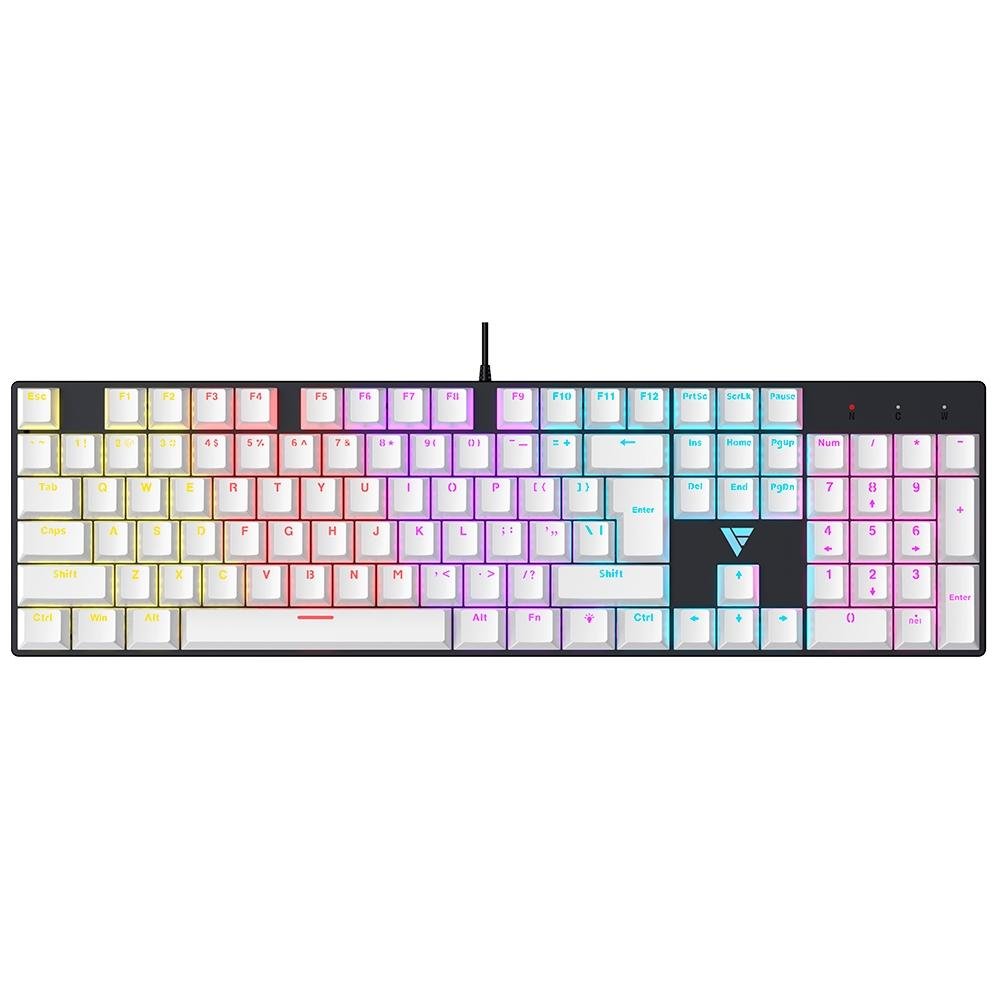 Teclado Mecânico Gamer Force One Avro, Rainbow, Switch Blue, Anti-Ghost, Teclas Milky Branco e Preto, US, Preto - FR.TC.AV.02 Teclado Mecânico Gamer Force One Avro, Rainbow, Switch Blue, Anti-Ghost, Teclas Milky Branco e Preto, US, Preto - FR.TC.AV.02