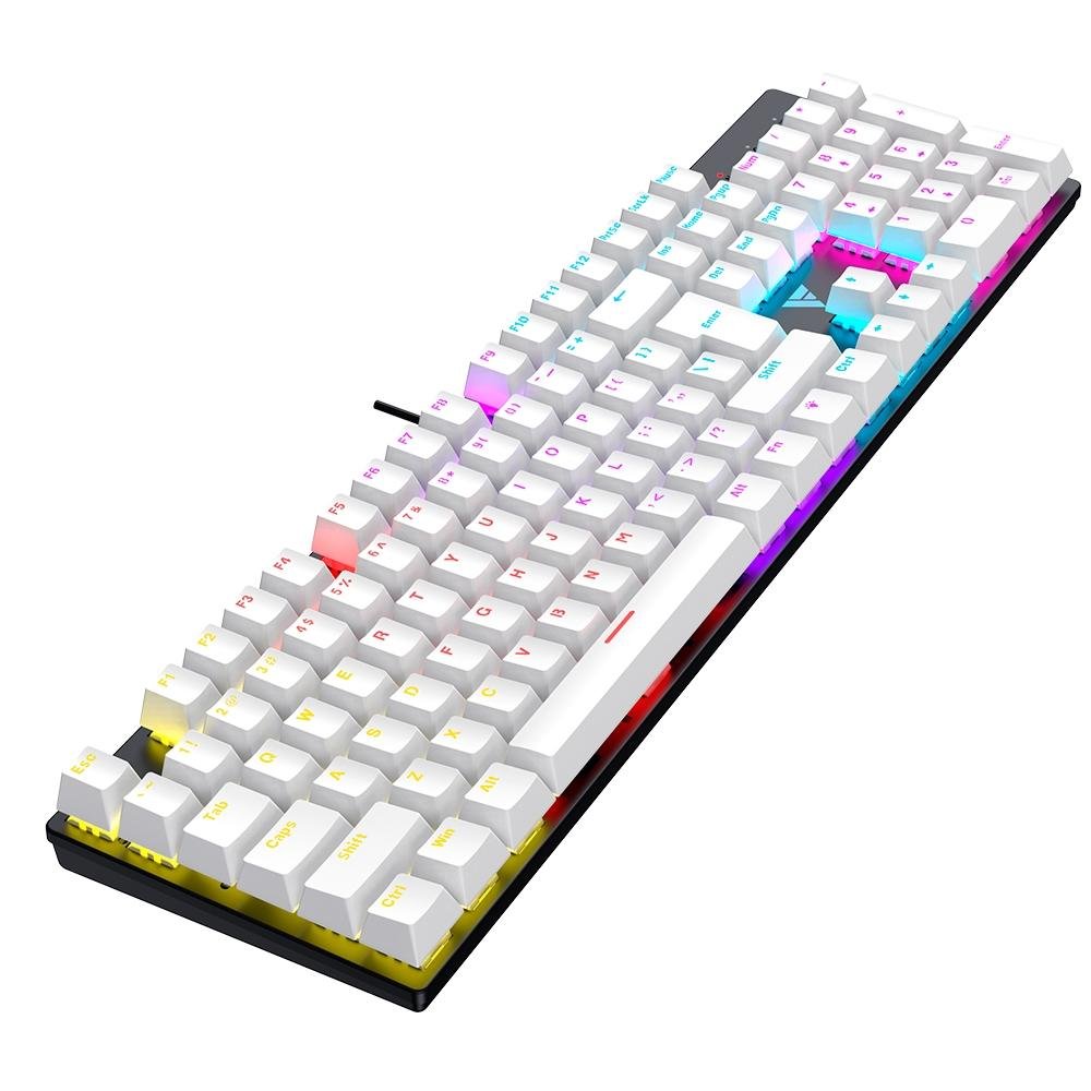 Teclado Mecânico Gamer Force One Avro, Rainbow, Switch Blue, Anti-Ghost, Teclas Milky Branco e Preto, US, Preto - FR.TC.AV.02 Teclado Mecânico Gamer Force One Avro, Rainbow, Switch Blue, Anti-Ghost, Teclas Milky Branco e Preto, US, Preto - FR.TC.AV.02