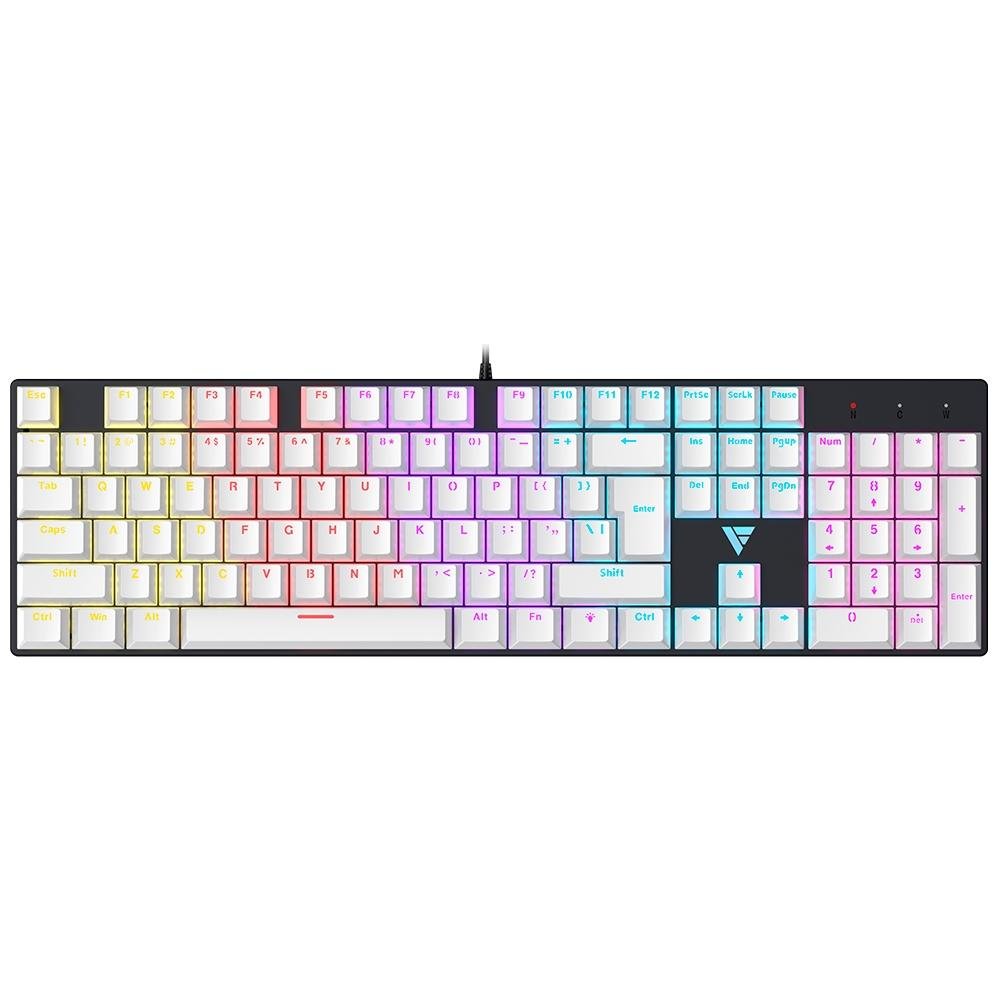 Teclado Mecânico Gamer Force One Avro, Rainbow, Switch Blue, Anti-Ghost, Teclas Milky Branco e Preto, US, Preto - FR.TC.AV.02 Teclado Mecânico Gamer Force One Avro, Rainbow, Switch Blue, Anti-Ghost, Teclas Milky Branco e Preto, US, Preto - FR.TC.AV.02