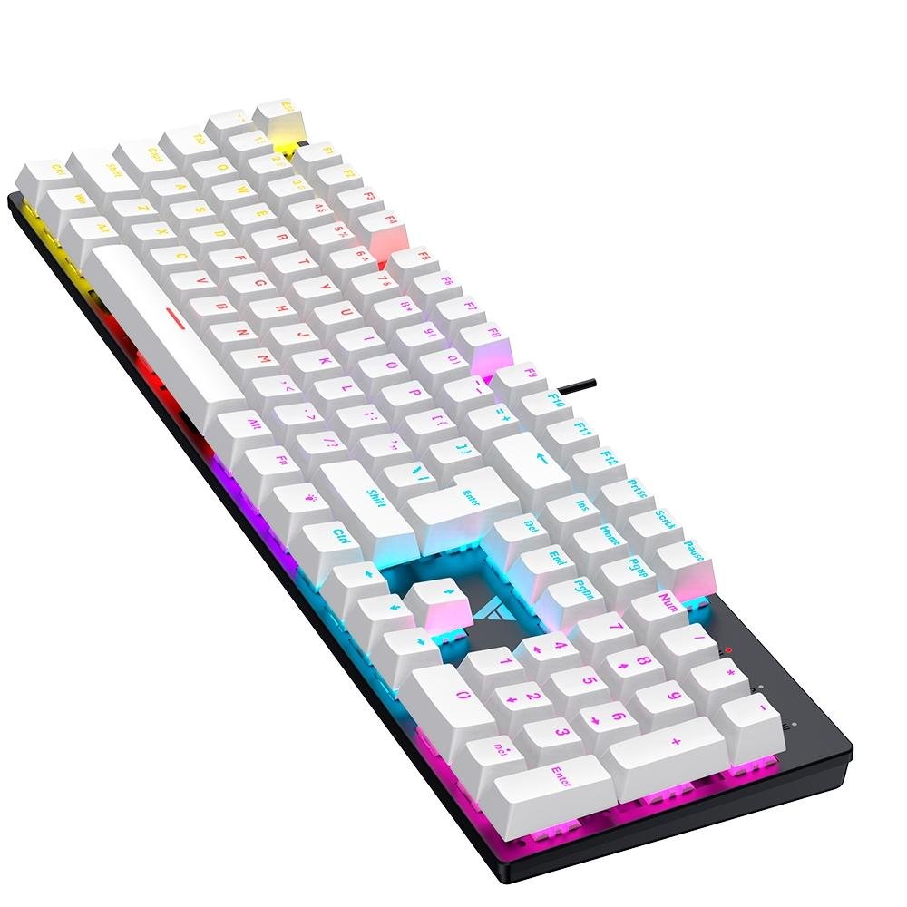 Teclado Mecânico Gamer Force One Avro, Rainbow, Switch Blue, Anti-Ghost, Teclas Milky Branco e Preto, US, Preto - FR.TC.AV.02 Teclado Mecânico Gamer Force One Avro, Rainbow, Switch Blue, Anti-Ghost, Teclas Milky Branco e Preto, US, Preto - FR.TC.AV.02