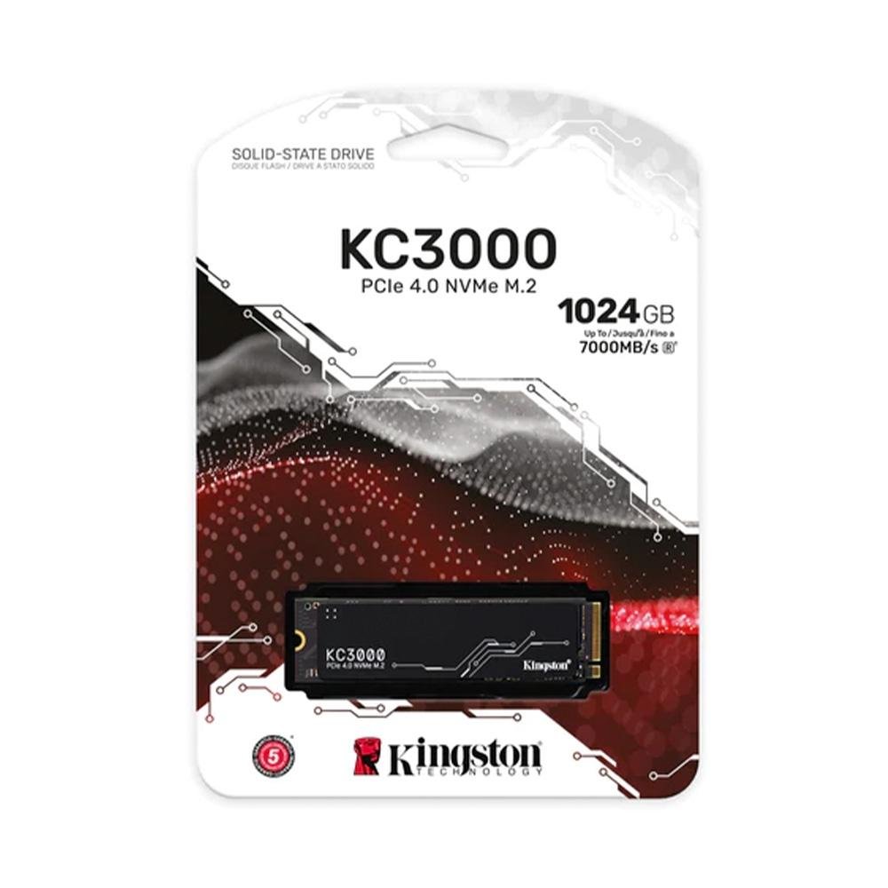 SSD Kingston KC3000, 1TB, M.2 2280, PCIe 4.0 x4, NVMe, Leitura: 7000 MB/s, Gravação: 6000 MB/s, Preto - SKC3000S/1024G SSD Kingston KC3000, 1TB, M.2 2280, PCIe 4.0 x4, NVMe, Leitura: 7000 MB/s, Gravação: 6000 MB/s, Preto - SKC3000S/1024G