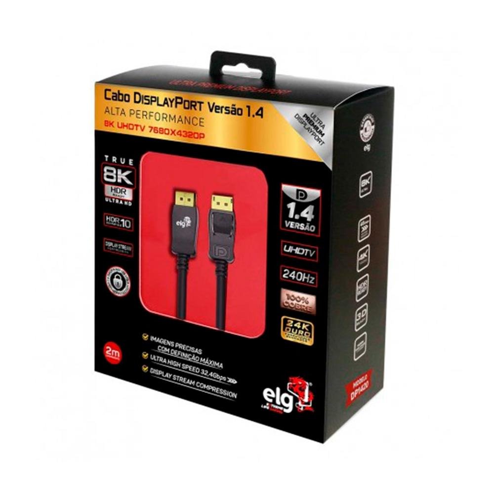 Imagem 3 de 3 do produto Cabo DisplayPort 1.4 8K Ultra HD ELG, 2 Metros - DP1420