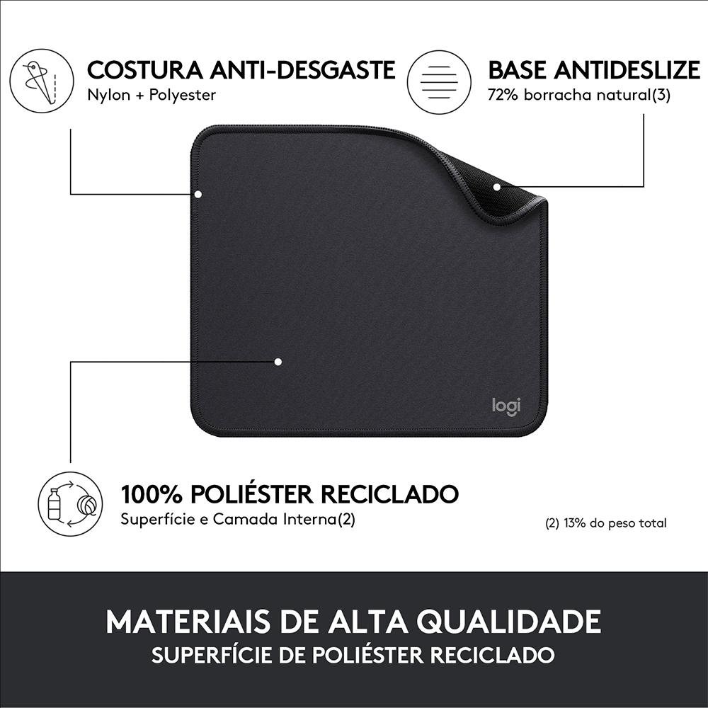 Mousepad Studio Series Logitech Portátil, 230x200mm, Antiderrapante, Resistente a Derramamentos, Grafite - 956-000035 - view 4
