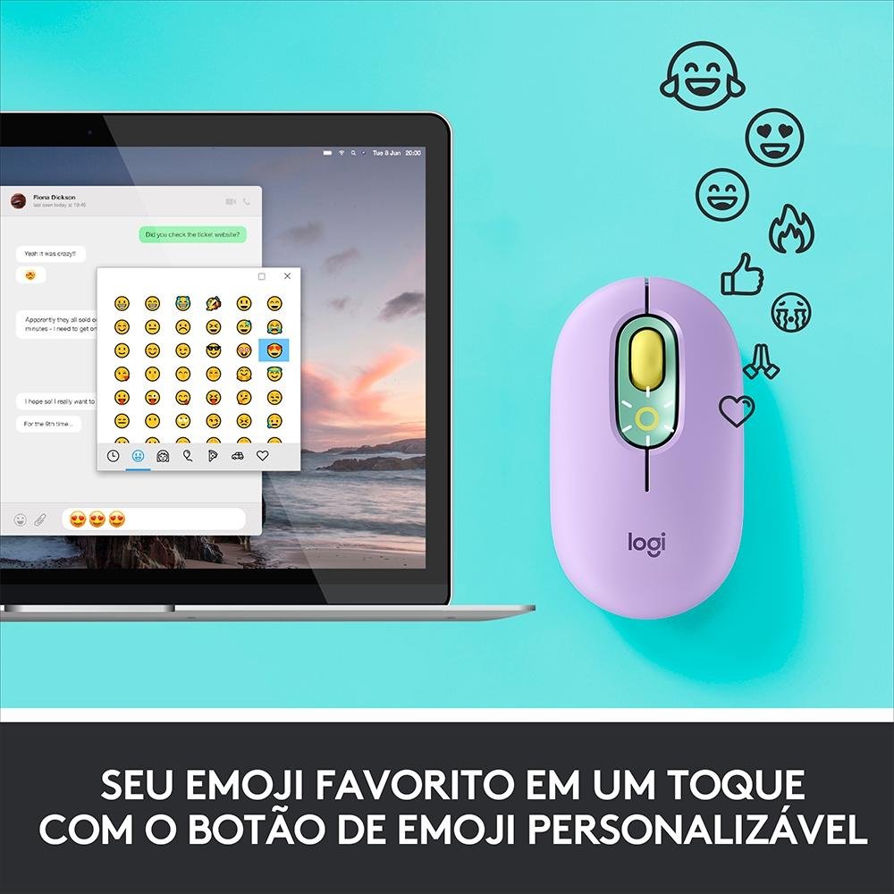 Mouse Sem Fio Logitech POP, 4000 DPI, Botão Emoji Customizável, SilentTouch, Compacto, USB, Bluetooth, Daydream - 910-006550 Mouse Sem Fio Logitech POP, 4000 DPI, Botão Emoji Customizável, SilentTouch, Compacto, USB, Bluetooth, Daydream - 910-006550