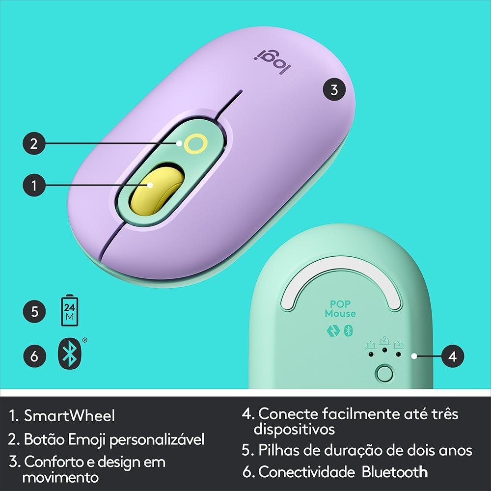 Mouse Sem Fio Logitech POP, 4000 DPI, Botão Emoji Customizável, SilentTouch, Compacto, USB, Bluetooth, Daydream - 910-006550 Mouse Sem Fio Logitech POP, 4000 DPI, Botão Emoji Customizável, SilentTouch, Compacto, USB, Bluetooth, Daydream - 910-006550