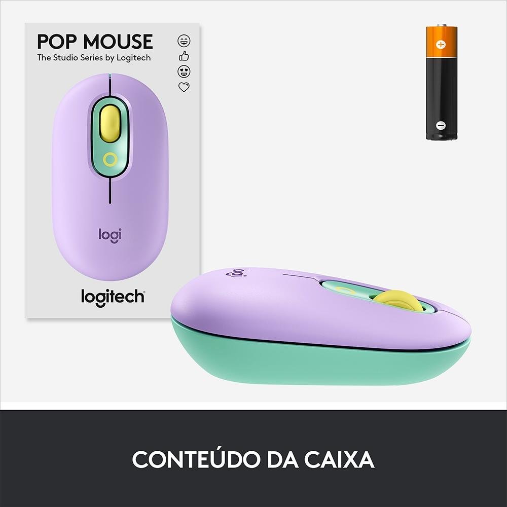 Imagem 8 de 9 do produto Mouse Sem Fio Logitech POP, 4000 DPI, Botão Emoji Customizável, SilentTouch, Compacto, USB, Bluetooth, Daydream - 910-006550