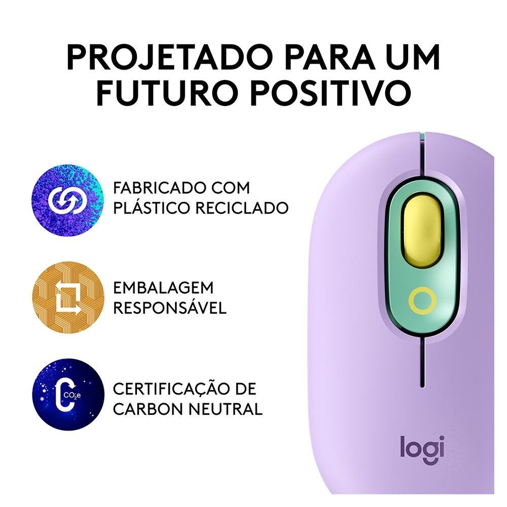Imagem 9 de 9 do produto Mouse Sem Fio Logitech POP, 4000 DPI, Botão Emoji Customizável, SilentTouch, Compacto, USB, Bluetooth, Daydream - 910-006550