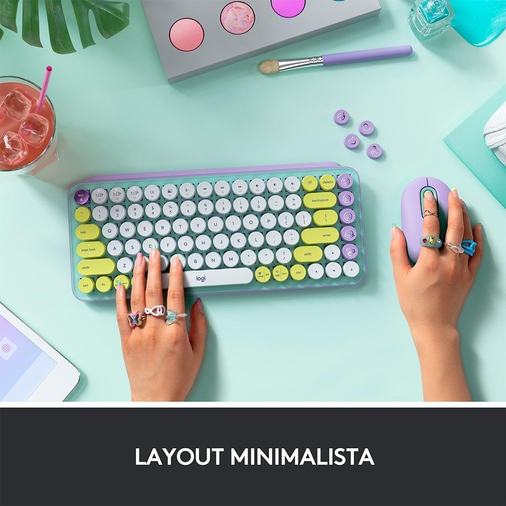 Teclado Mecânico Sem Fio Logitech POP Keys, Switch Brown, Bluetooth, Teclas Emoji Personalizáveis, USB, Daydream - 920-010711 Teclado Mecânico Sem Fio Logitech POP Keys, Switch Brown, Bluetooth, Teclas Emoji Personalizáveis, USB, Daydream - 920-010711