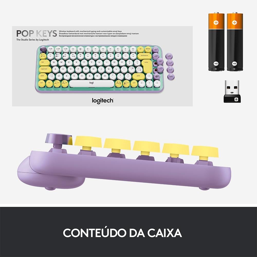 Imagem 8 de 9 do produto Teclado Mecânico Sem Fio Logitech POP Keys, Switch Brown, Bluetooth, Teclas Emoji Personalizáveis, USB, Daydream - 920-010711