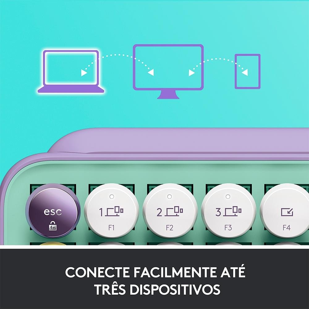 Teclado Mecânico Sem Fio Logitech POP Keys, Switch Brown, Bluetooth, Teclas Emoji Personalizáveis, USB, Daydream - 920-010711 Teclado Mecânico Sem Fio Logitech POP Keys, Switch Brown, Bluetooth, Teclas Emoji Personalizáveis, USB, Daydream - 920-010711