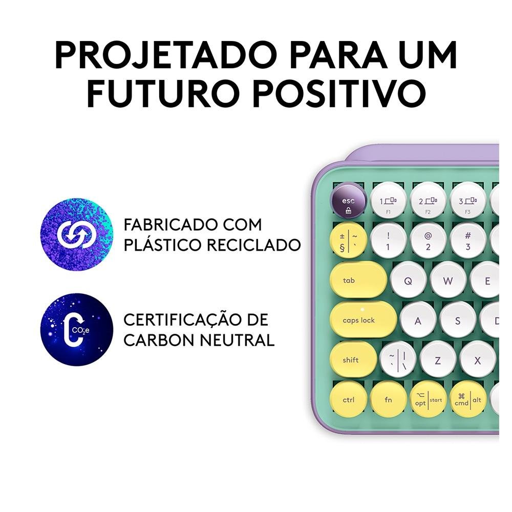 Imagem 9 de 9 do produto Teclado Mecânico Sem Fio Logitech POP Keys, Switch Brown, Bluetooth, Teclas Emoji Personalizáveis, USB, Daydream - 920-010711