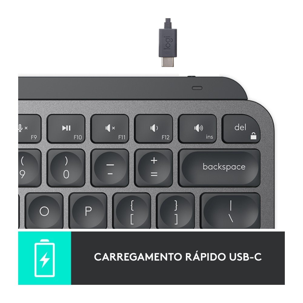 Imagem 9 de 12 do produto Teclado Sem Fio Logitech MX Keys Mini, Iluminação Smart, Bluetooth, USB, Easy-Switch, Recarregável, Grafite - 920-010505