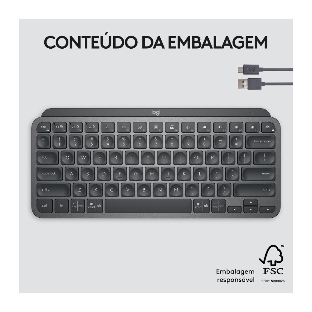 Imagem 11 de 12 do produto Teclado Sem Fio Logitech MX Keys Mini, Iluminação Smart, Bluetooth, USB, Easy-Switch, Recarregável, Grafite - 920-010505