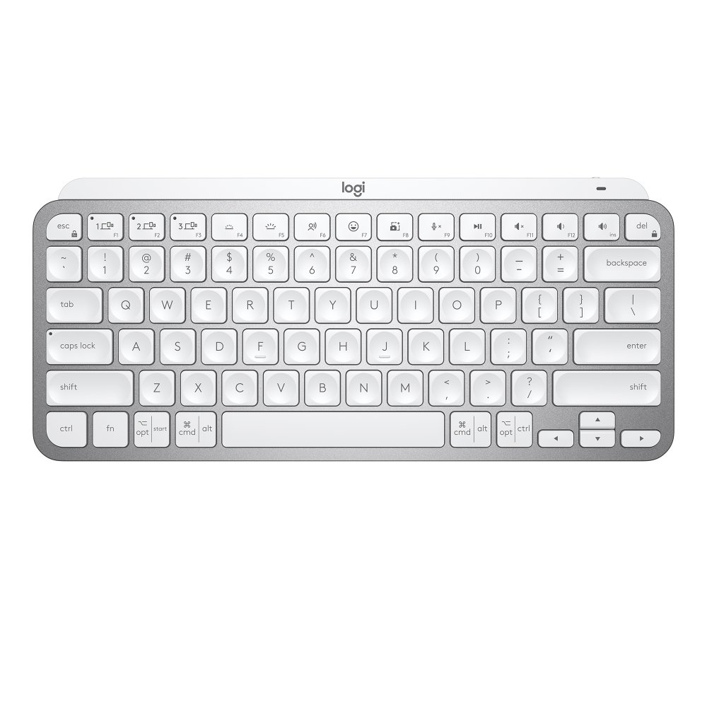Teclado Sem Fio Logitech MX Keys Mini, Iluminação Smart, Bluetooth, USB, Easy-Switch, Recarregável, Cinza Claro - 920-010506