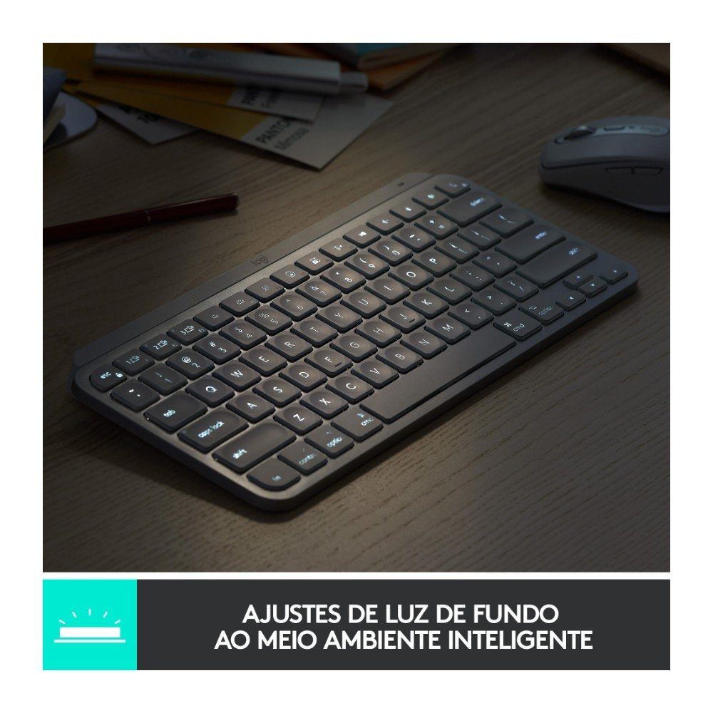 Teclado Sem Fio ( Balão.info) Mini, Iluminação Smart, Bluetooth, USB, Easy-Switch, Recarregável, Cinza Claro - 920-( Balão.info - foto 4
