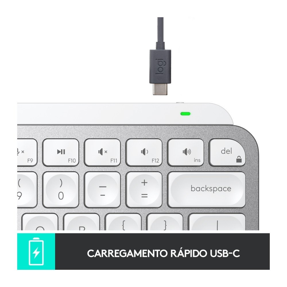 Teclado Sem Fio Logitech MX Keys Mini, Iluminação Smart, Bluetooth, USB, Easy-Switch, Recarregável, Cinza Claro - 920-010506 - view 9