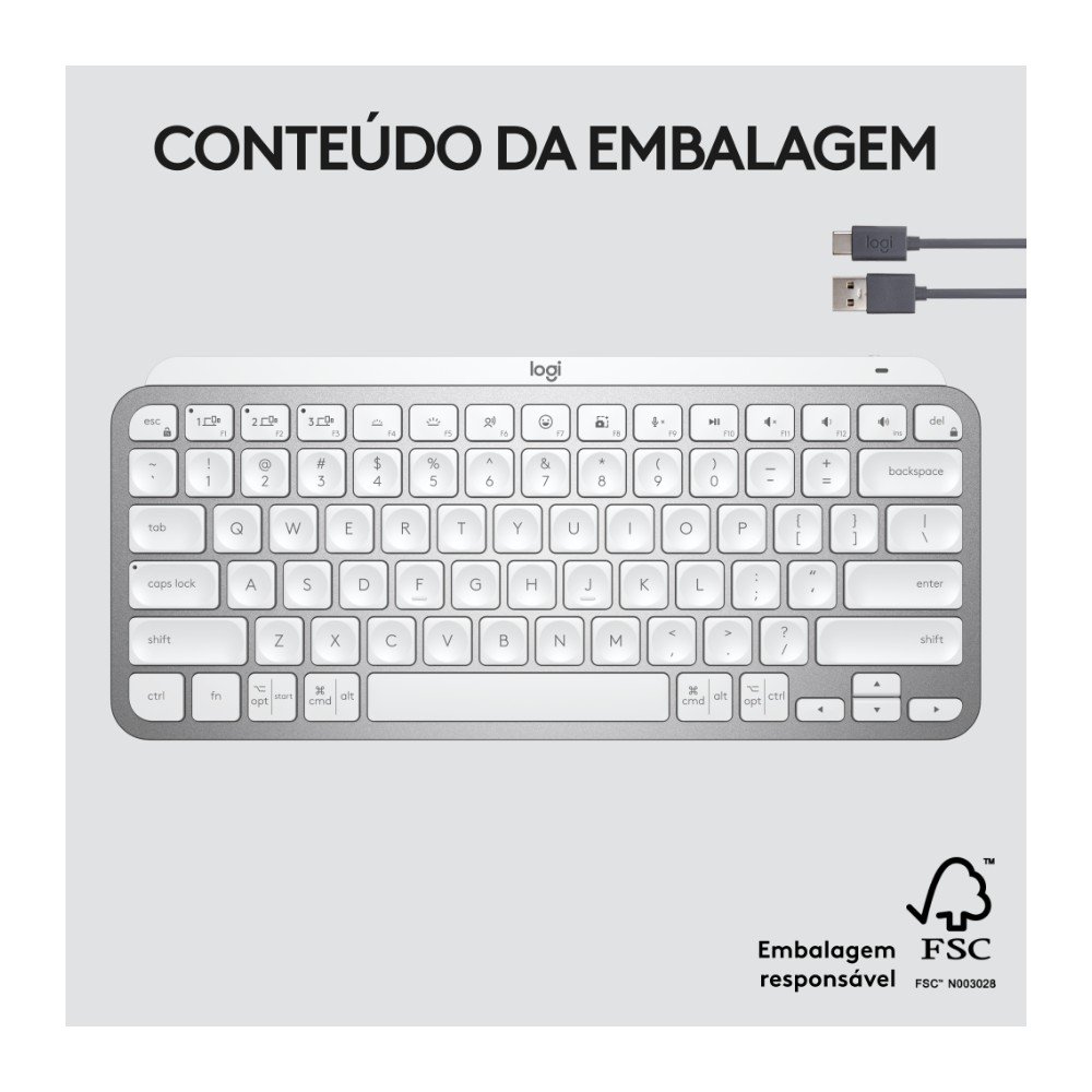 Teclado Sem Fio Logitech MX Keys Mini, Iluminação Smart, Bluetooth, USB, Easy-Switch, Recarregável, Cinza Claro - 920-010506 - view 10