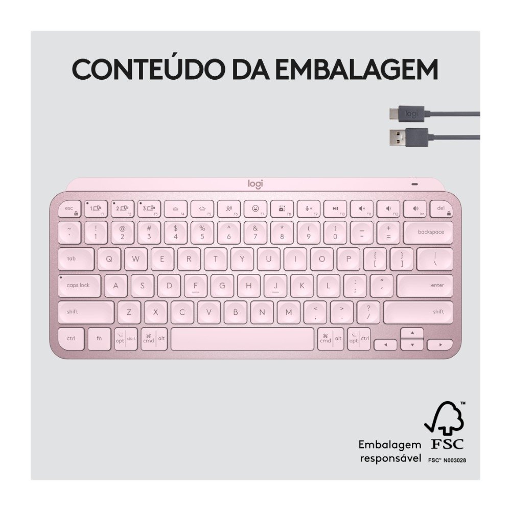 Teclado Sem Fio ( Balão.info) Mini, Iluminação Smart, Bluetooth, USB, Easy-Switch, Recarregável, Rosa - 920-( Balão.info - foto 11